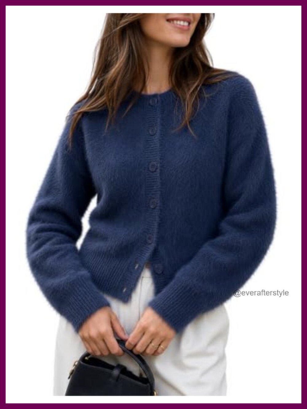 Fuzzy Knit Button Cardigan Sweater Long Sleeve Crew Neck Cropped
